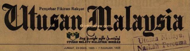 Utusan Malaysia ngày 23 tháng tám năm 1985